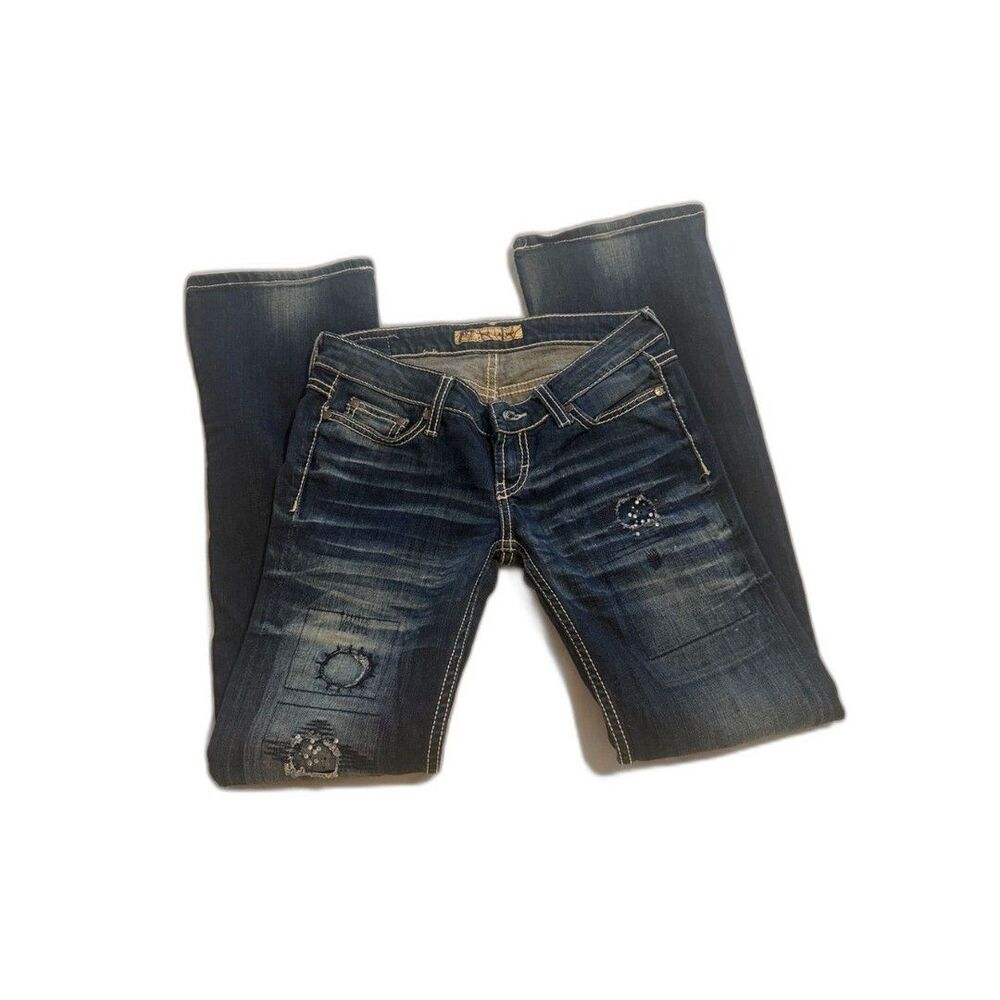 BKE Dark Blue Distressed Boot Cut Jeans 25 X 31 1/2